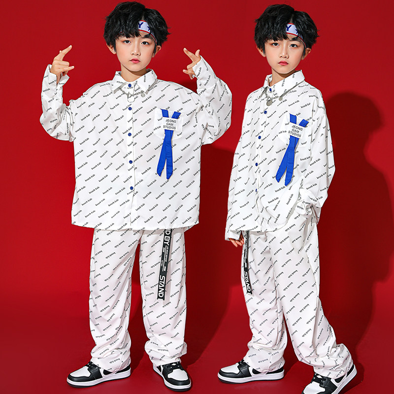 潮牌儿童街舞服装男童嘻哈套装帅气童装衬衫国潮模特走秀演出服秋