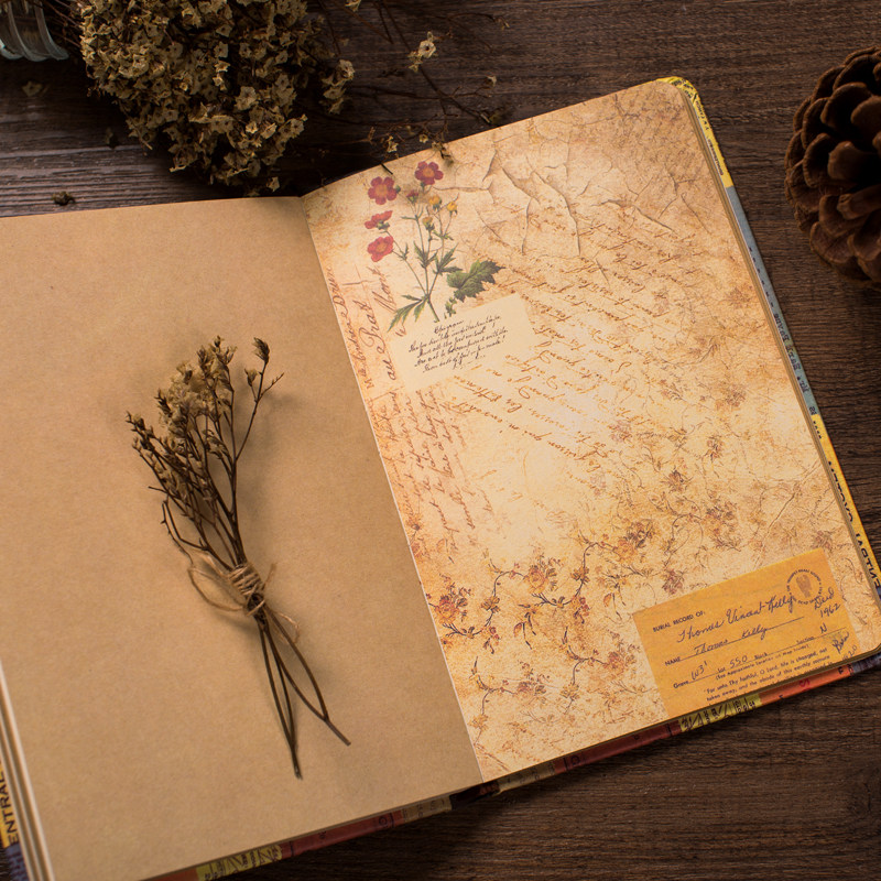 a5欧式复古风格彩页日记本个性创意牛皮纸插画心情笔记本子礼品