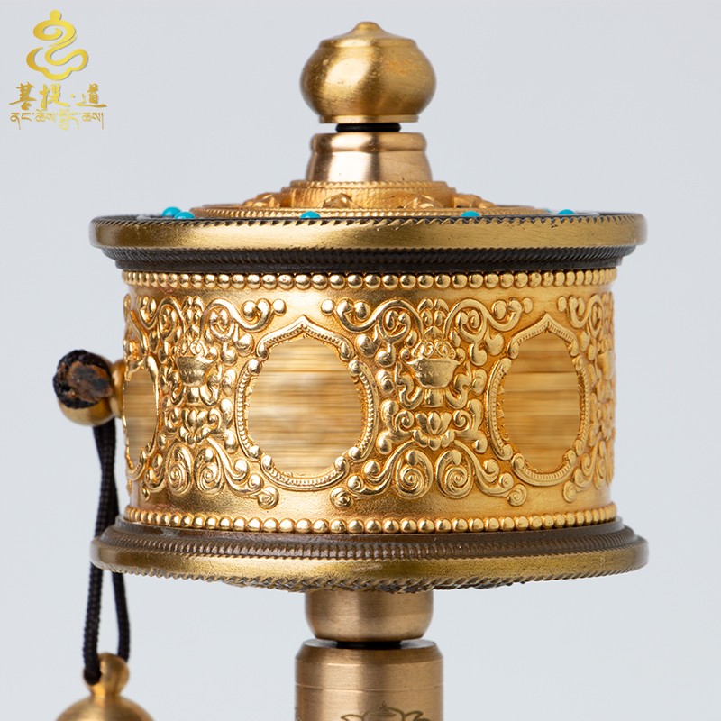 慧宝手摇转经简转轮西藏民族风装饰品家用摆件金转筒手转纯铜小号