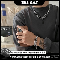 saz古巴项链欧美嘻哈美式男女ins粗链百搭钛钢小众ot扣锁骨链潮