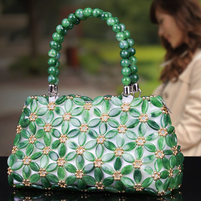 手工diy串珠太阳花女包珍珠手提包材料编织制作气质欧美时尚潮流