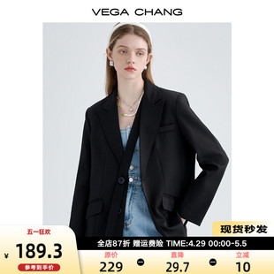 VEGA CHANG黑色小西装外套女2024春秋新款小个子英伦风西服上衣