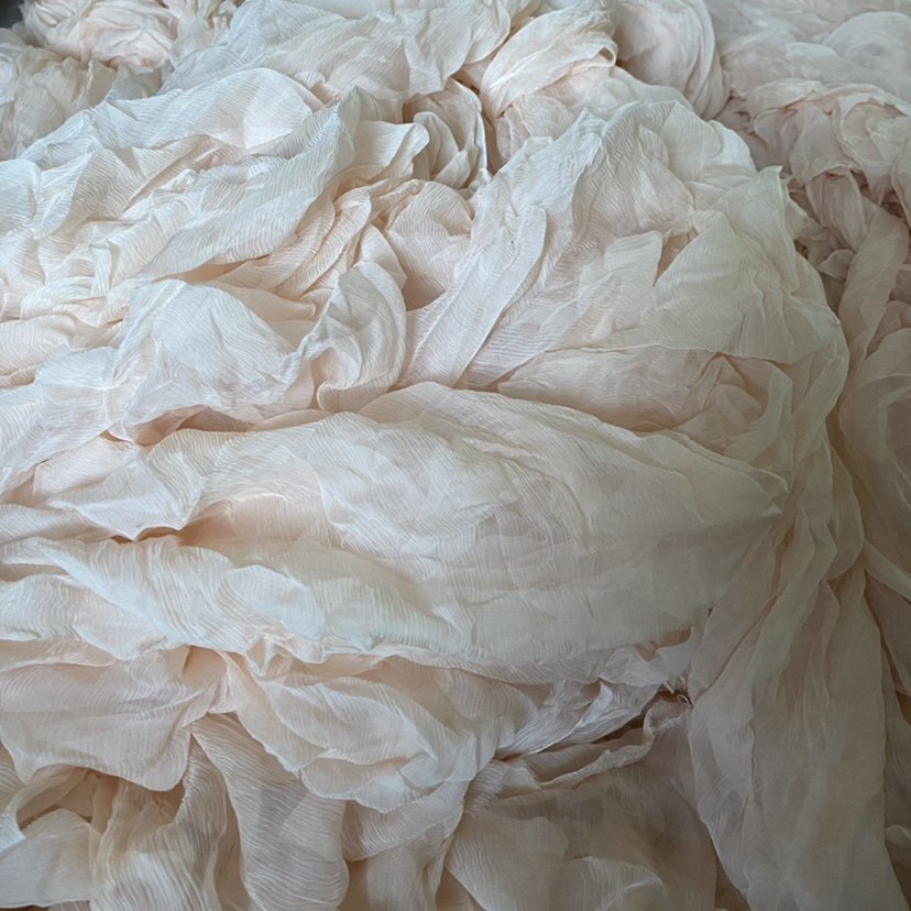 小蓝真丝大块印花顺纡纱100桑蚕丝零头布料飘逸褶皱面料silk丝绸