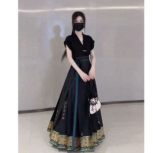 大码胖mm2024夏季新中式国风女装宋制汉服马面裙日常半身裙套装
