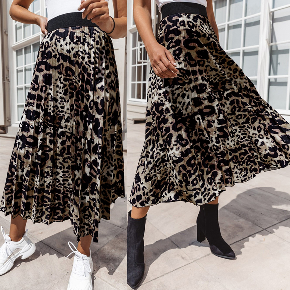 Winter Skirt Women Vintage Leopard Pleated Skirts Womens Ca在类目 女装/女士精品, 半身裙中 - 来自Buy2taobao.com提供专业的淘宝代购服务