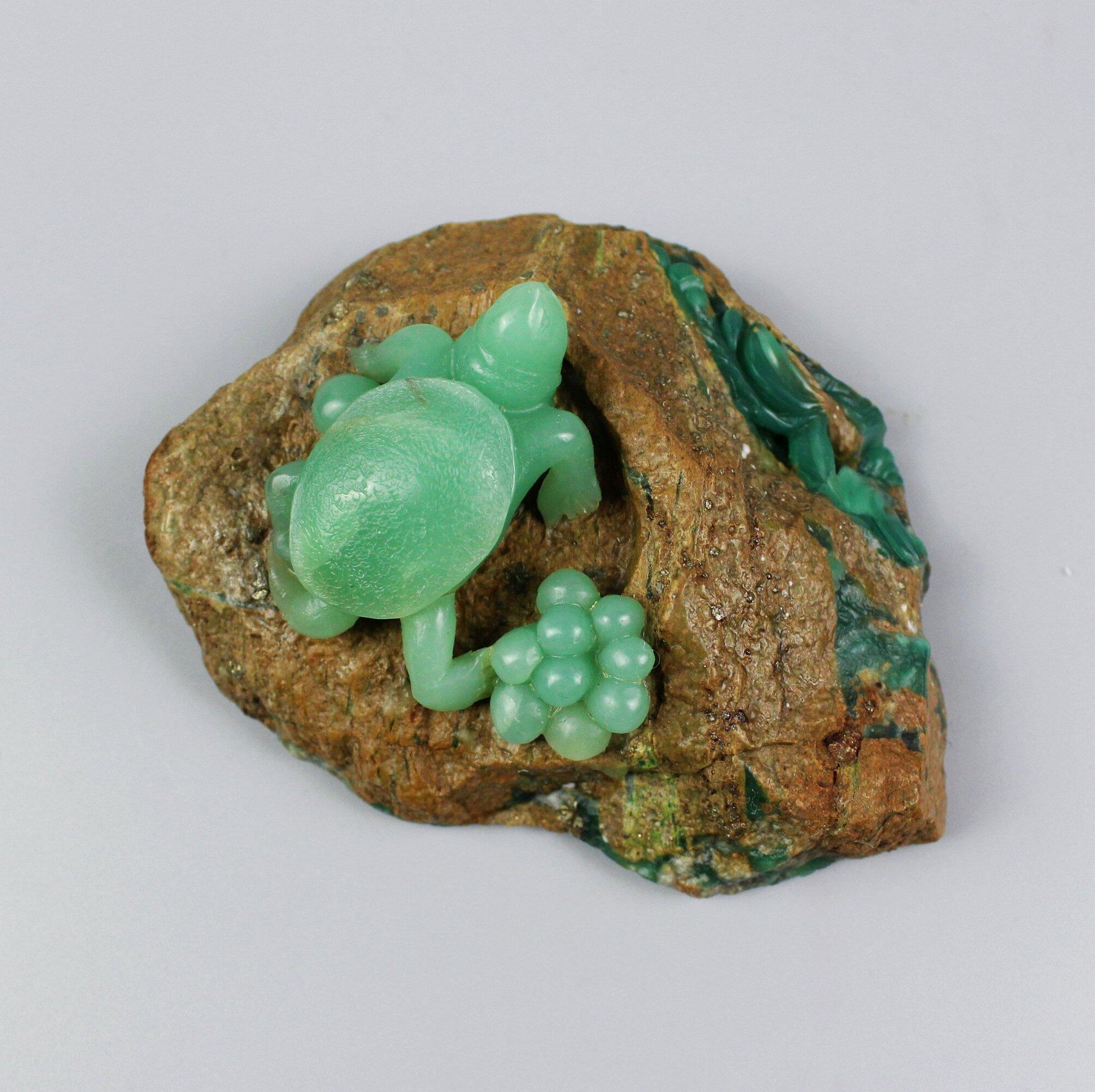 财富龟四川雅安翡翠新绿俏色青田石雕刻小摆件精美纯手工艺术包邮