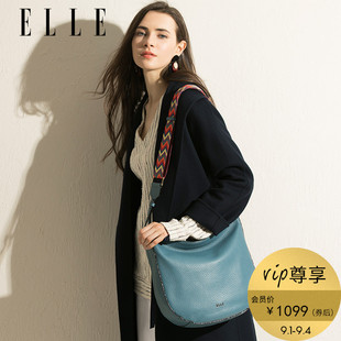 mcm馬鞍包背帶細節 ELLE女包20年秋冬新品70549牛皮單肩包斜挎包舒適寬肩帶馬鞍包包 mcm鞍馬包