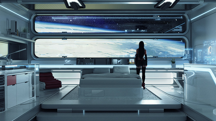 c4d未来科幻场景工程模型素材寝室室内房间空间太空舱octane渲染