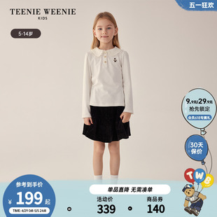 TeenieWeenie Kids小熊童装24年春款女童花边翻领长袖打底POLO衫