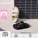 Toomanyshoes拖鞋25夏新款暑期旅行双扣踩屎感厚底真皮凉拖女外穿