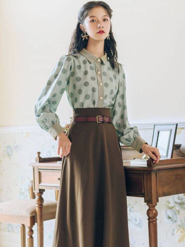 90年代服装港风80感连衣裙复古套装民国风女小洋装两件套秋冬季着