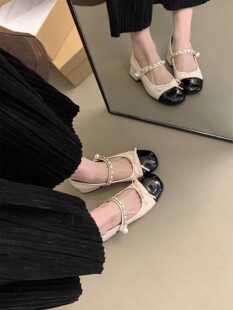 小香风浅口单鞋女中跟2024新款韩版法式晚风气质仙女粗跟玛丽珍鞋