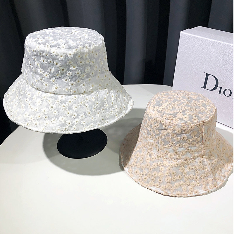 网纱渔夫帽子女夏天小清新透气薄款小雏菊花朵太阳帽防晒遮阳盆帽