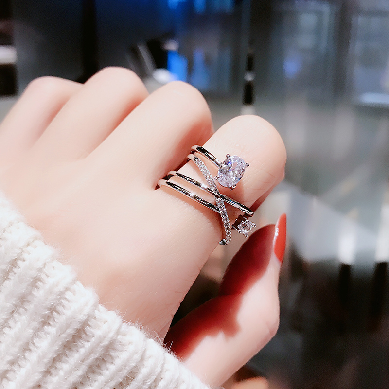 日韩时尚开口锆石戒指女网红食指戒欧美青年学生个性简约手指配饰