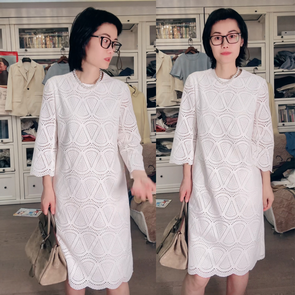 AmandaX“轻礼服”系列100%棉高密重工刺绣蕾丝宽松廓形连衣裙
