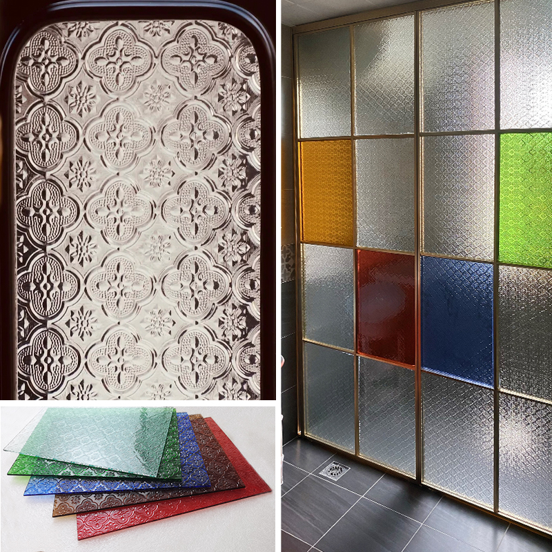满洲窗海棠花压花彩色钢化艺术玻璃压花玻璃旧古中式屏风隔断门窗
