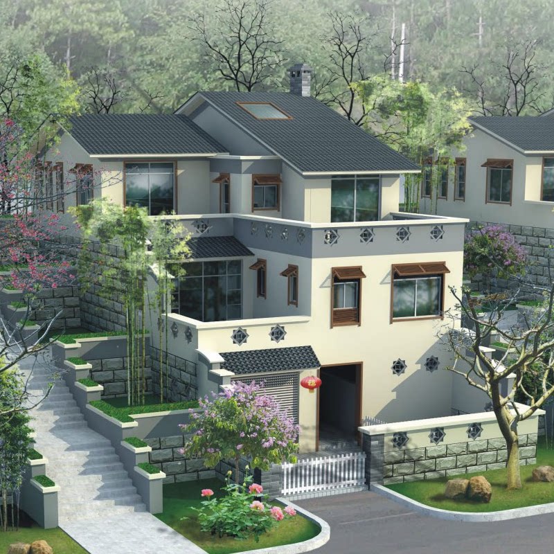 开间95进深203米三层山坡地别墅设计图纸农村自建房屋猪舍禽舍