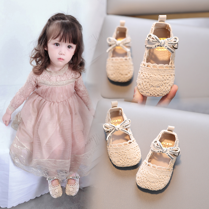 夏季女宝宝鞋子1一2-3岁小童公主镂空透气凉鞋编织婴儿软底学步鞋