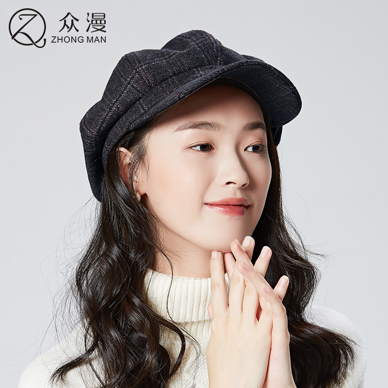 众漫鸭舌贝雷帽秋冬季帽子女韩版潮羊毛八角帽休闲百搭格子报童帽|msdalam kategori Aksesori/Belt kulit/Hat/Muffler, Hat - dari Buy2taobao.com untuk memberikan perkhidmatan ejen Taobao profesional membeli
