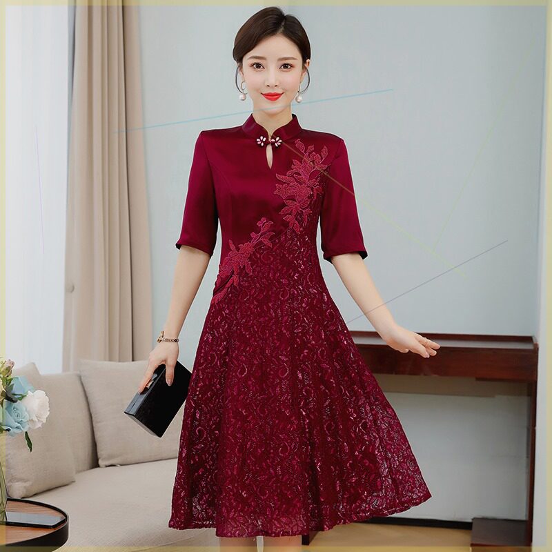 妈妈婚宴礼服丈母娘旗袍喜婆婆妈妈连衣裙夏款高贵装夏季高端洋气