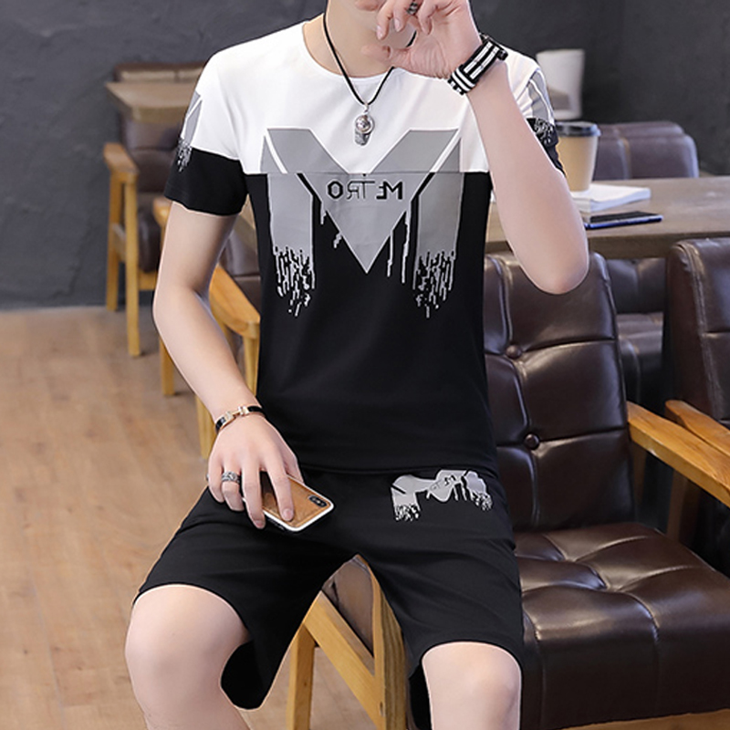summer suit Korean Edition Trend leisure time Easy Riding breeches 2021 Summer 5 Five point pants Short sleeved shorts Two piece setin the Men's clothing, Casual pants category - from Buy2taobao.com to provide professional Taobao agent buy service