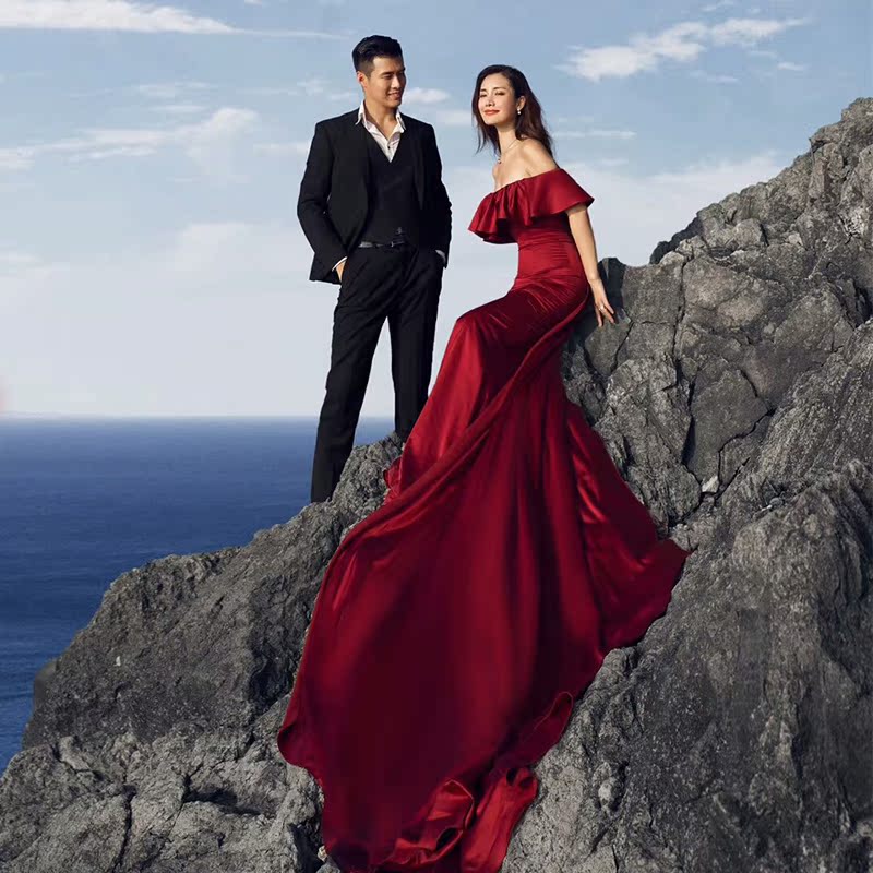 Studio theme new pattern Claret one word Waist fish tail full dress lovers Travel Photography Wedding dress Photography Photoin the Women's clothing/Boutique , Wedding/Cheongsam/Formal dress , Wedding category - from Buy2taobao.com to provide professional Taobao agent buy service