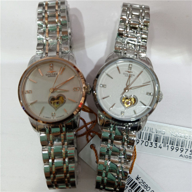 专柜正品golgen古尊手表男表女士情侣自动机械表镂空防水钢带6171