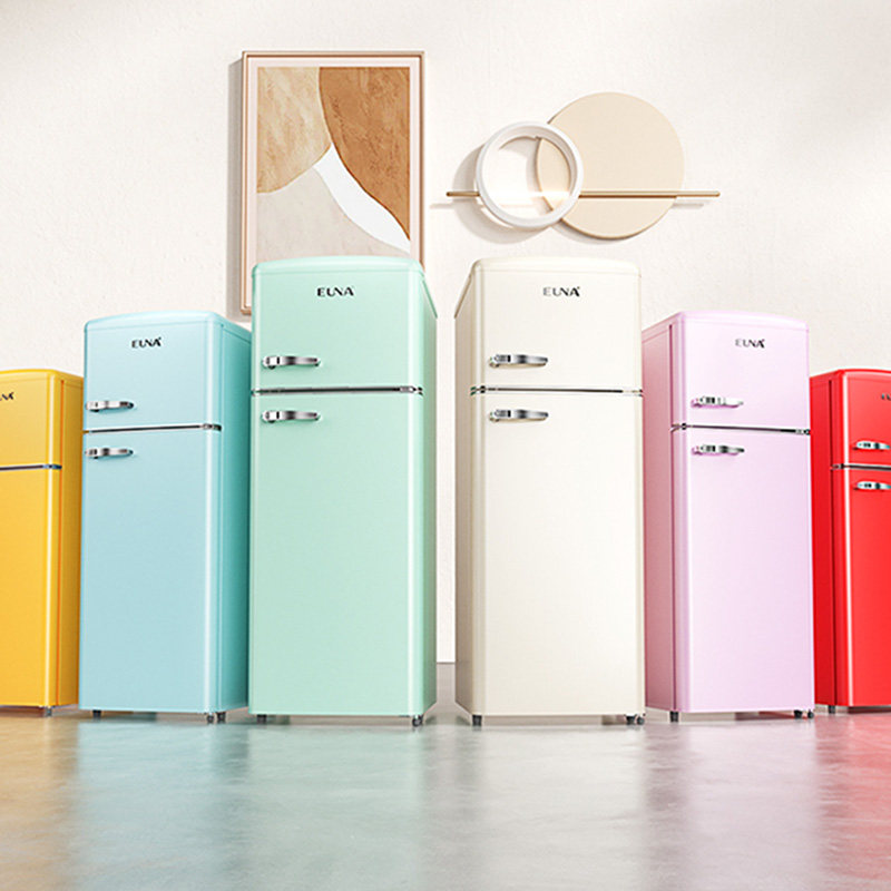 优诺复古双门彩绿蓝粉白红色冷藏可爱怀旧办公室公寓家用小型冰箱