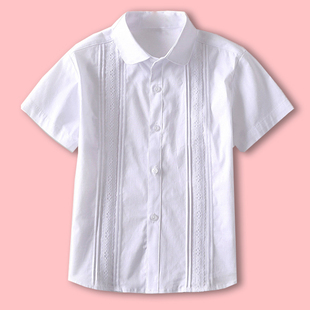 女童白衬衫短袖校园款学院风女孩纯棉儿童蕾丝小学生校服衬衣长袖