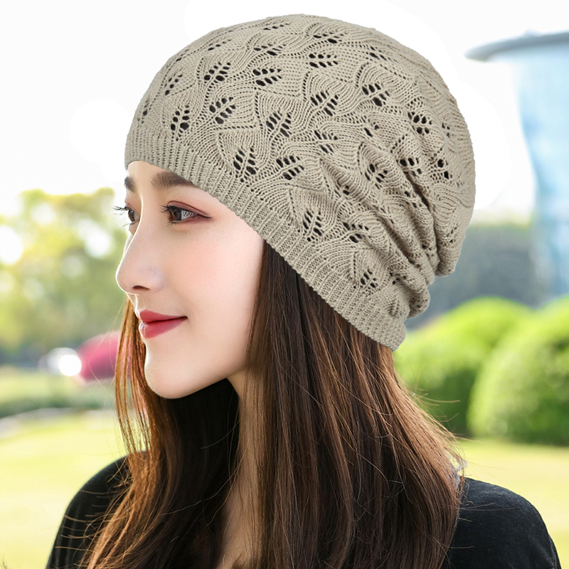 春夏帽子女薄款镂空包头帽针织时尚套头帽韩版户外透气单层毛线帽