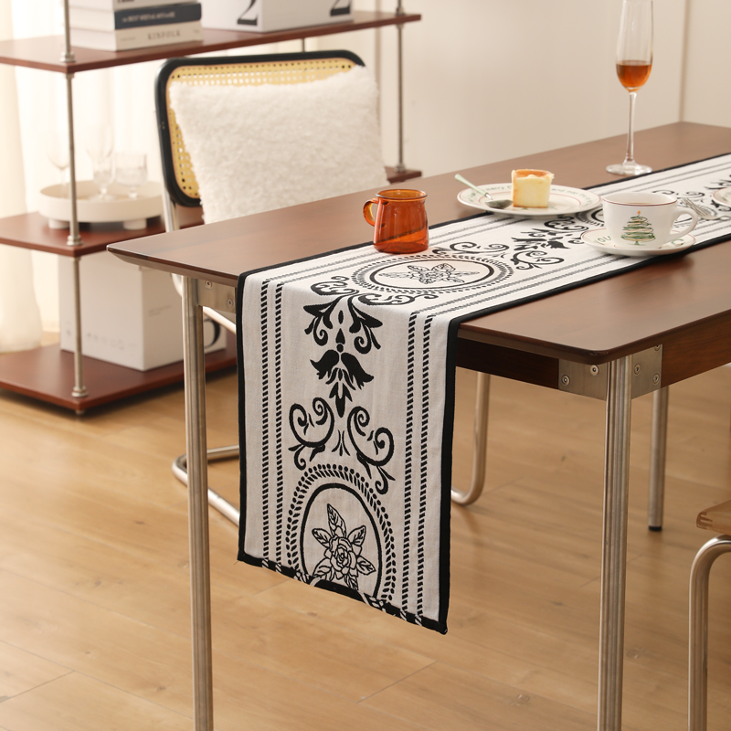 轻奢高端美式餐桌旗两面可用桌旗布桌布中间长条布艺茶几斗柜盖布