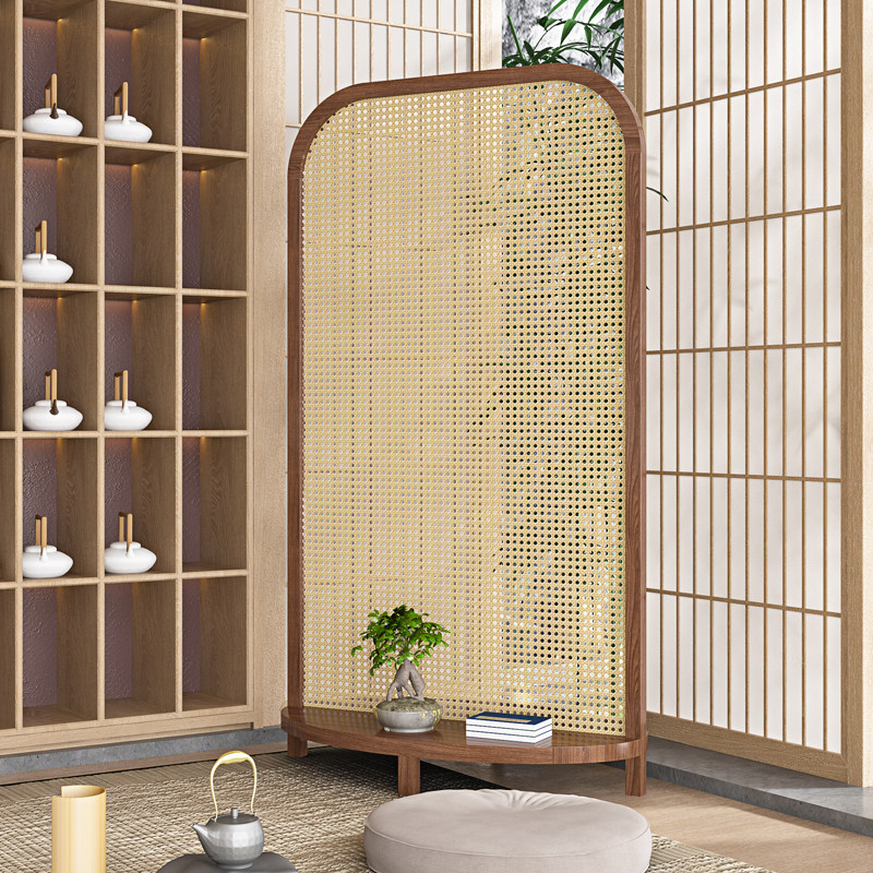中式实木藤编屏风客厅卧室隔断酒店家用简约艺术日系玄关遮挡座屏