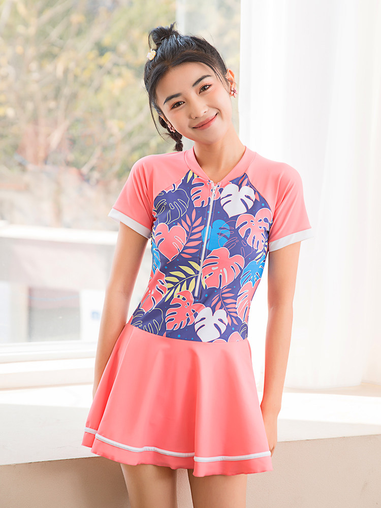 泳衣可爱彩色图案半袖圆领蛋糕裙中大童泳装已售0￥69折后价￥69淘宝