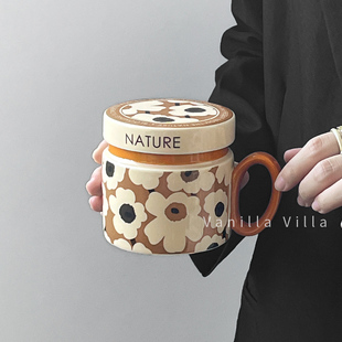 北欧复古创意带盖陶瓷马克杯高颜值办公室咖啡杯子大容量情侣水杯