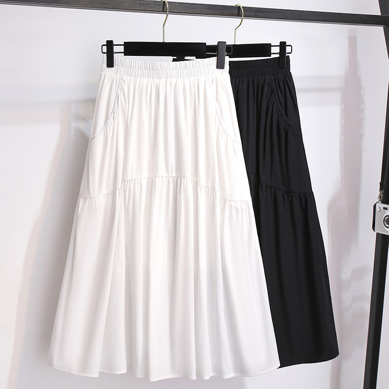 夏季半身裙女白色中长款高腰半裙遮胯显瘦2024新款裙子垂感休闲裙