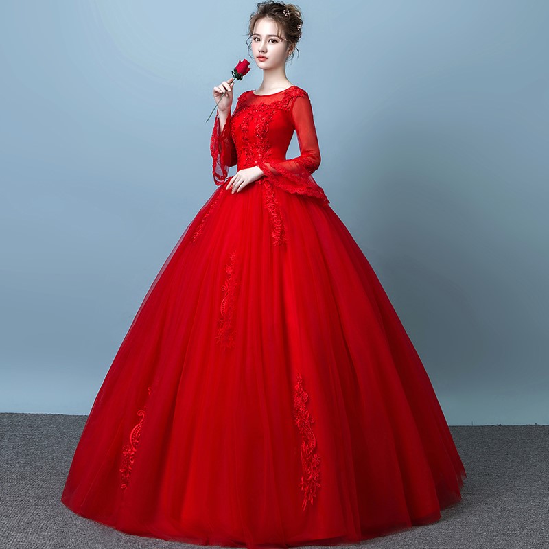 红色婚纱礼服2019新款新娘结婚韩版长袖公主简约齐地大码显瘦春季|ruв категории Женская одежда, Cвадебные платья, свадебное платье - от Buy2taobao.com для оказания профессиональной услуги покупки агента Taobao