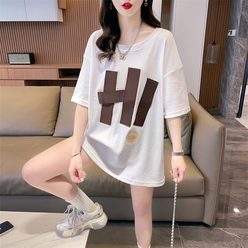 美式字母印花宽松短袖T恤女装夏季新款韩版大码上衣显瘦体恤2023