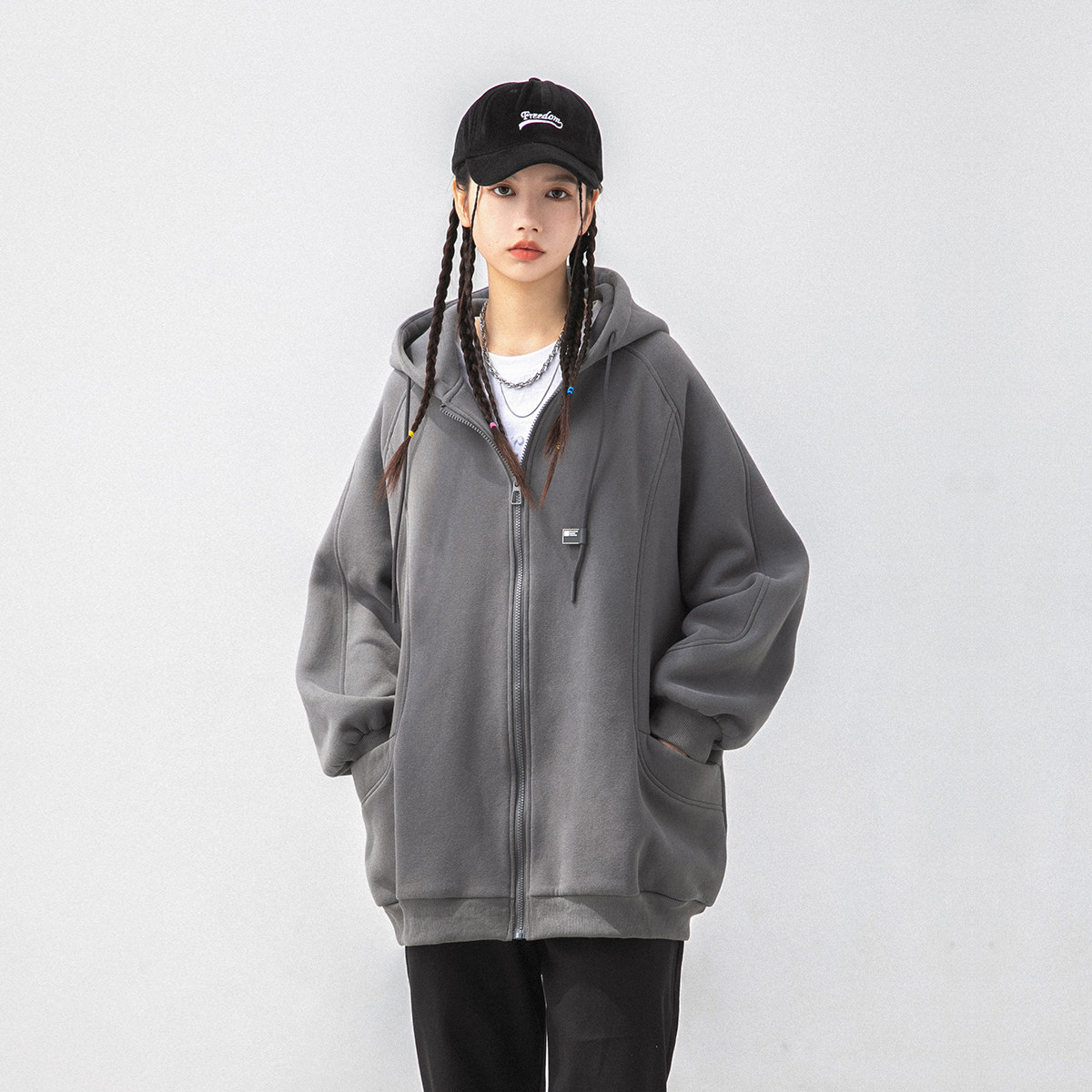 拉链卫衣外套女