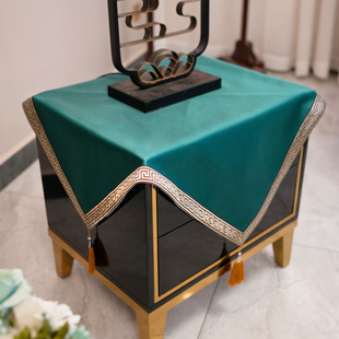 新中式墨绿长方桌布床头柜盖布餐桌布茶几台布轻奢纯色防尘布定制