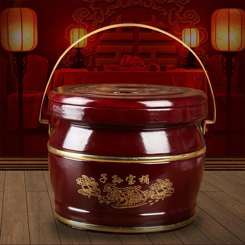红漆大号马桶婚庆结婚子孙桶木马桶实木桶新娘陪嫁妆中式单桶木桶