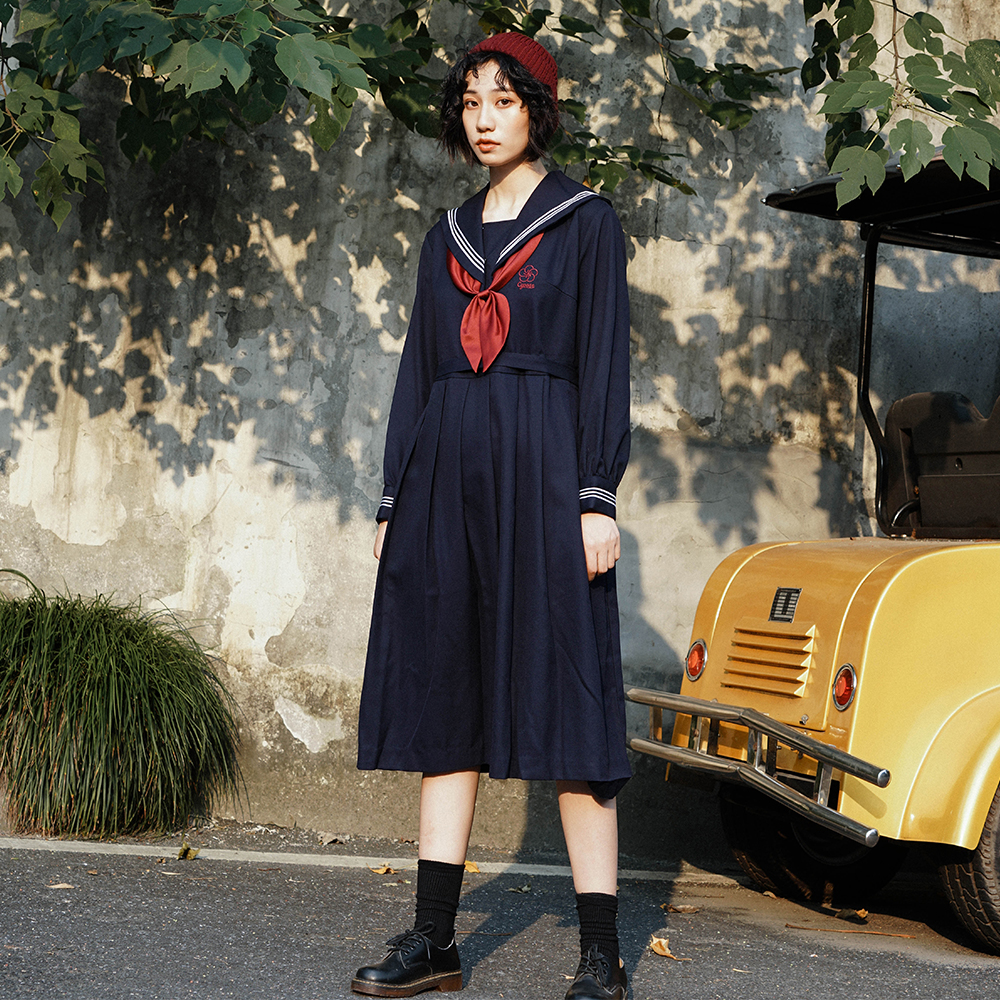 特价校服裙_cgoose果鹅原创自制 水手服连衣裙日式校服款长袖日系复古