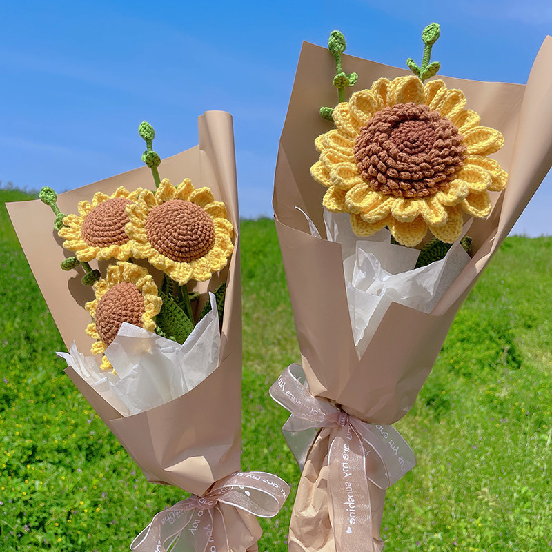 diy手工向日葵花束毛线钩针编织仿真花材料包成品母亲节创意礼物