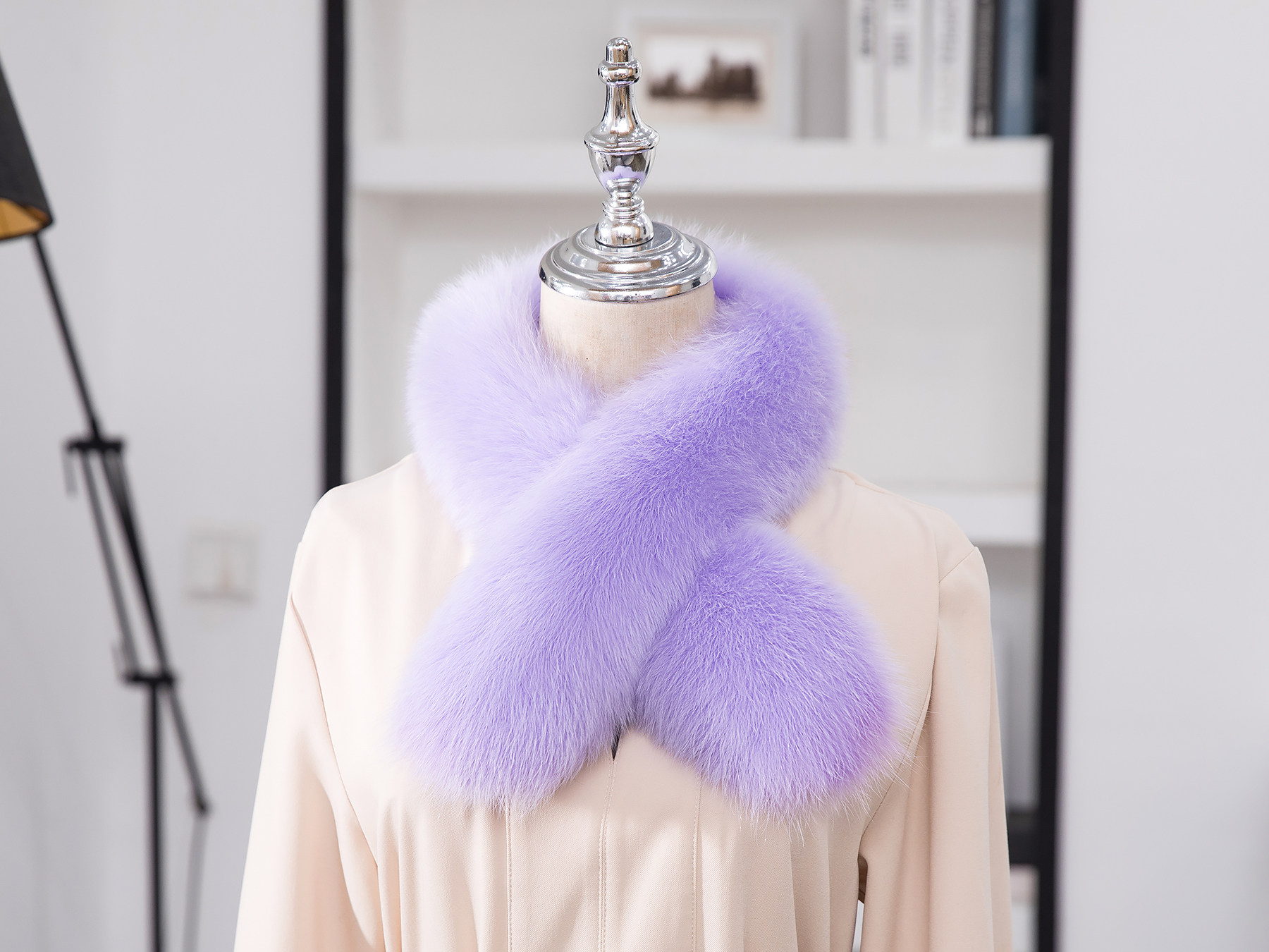 浅紫色狐狸毛围巾真毛皮草毛领秋冬保暖百搭女学生毛毛围脖通用蓝