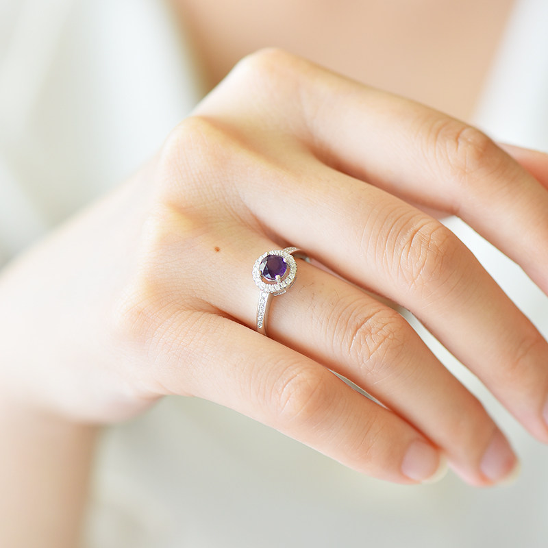 娇美珠宝天然紫水晶戴妃款戒指简约时尚送女友
