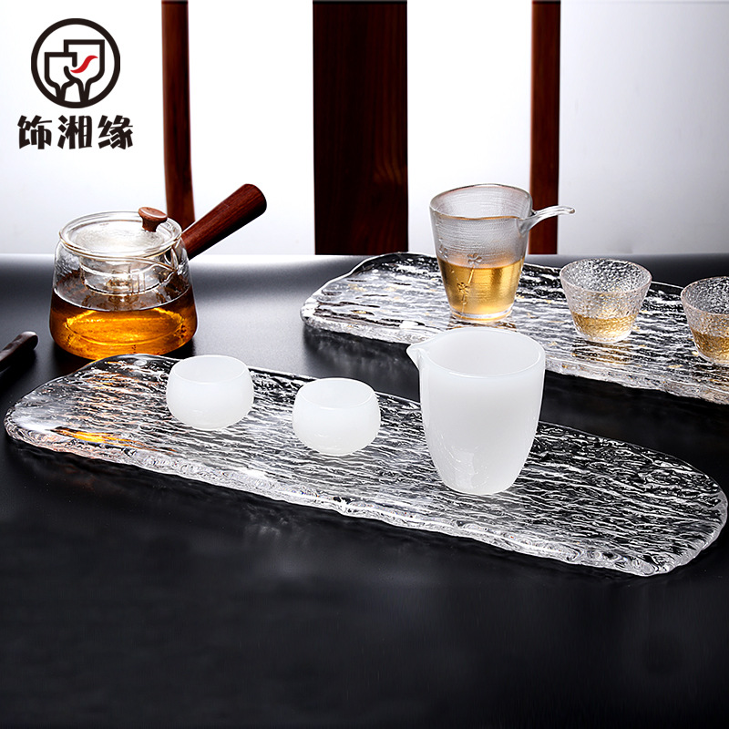 新款创意水晶树纹玻璃大茶壶承托盘酒店小吃寿司盘日韩料理平板托