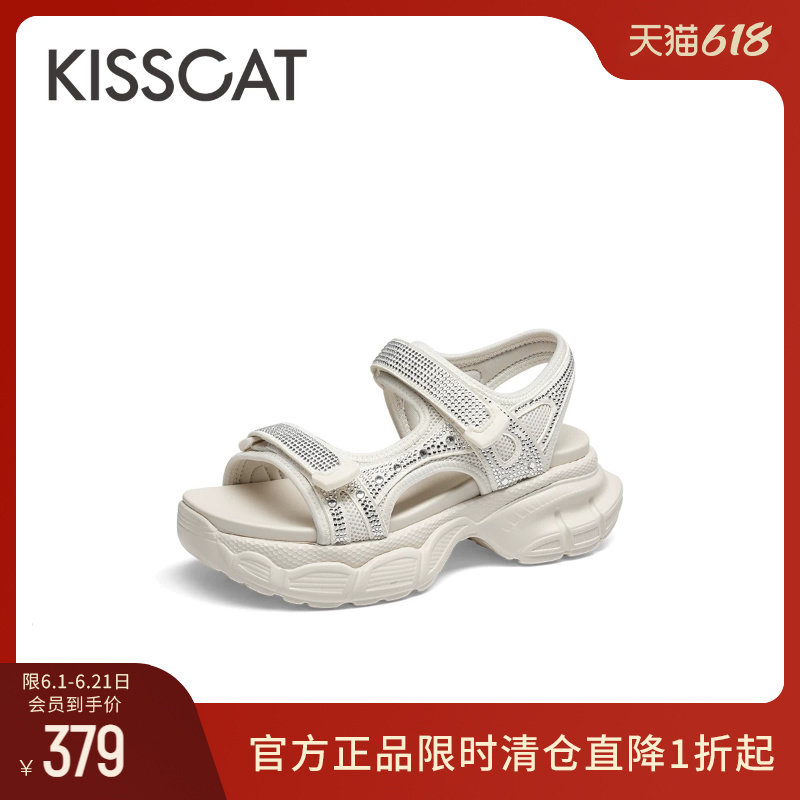 KISSCAT接吻猫夏季舒适沙滩厚底增高凉鞋气质休闲运动凉鞋女