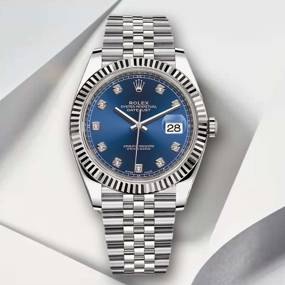 瑞士劳力士日志型41mm白金镶钻防水自动机械男士手表m126334-0016