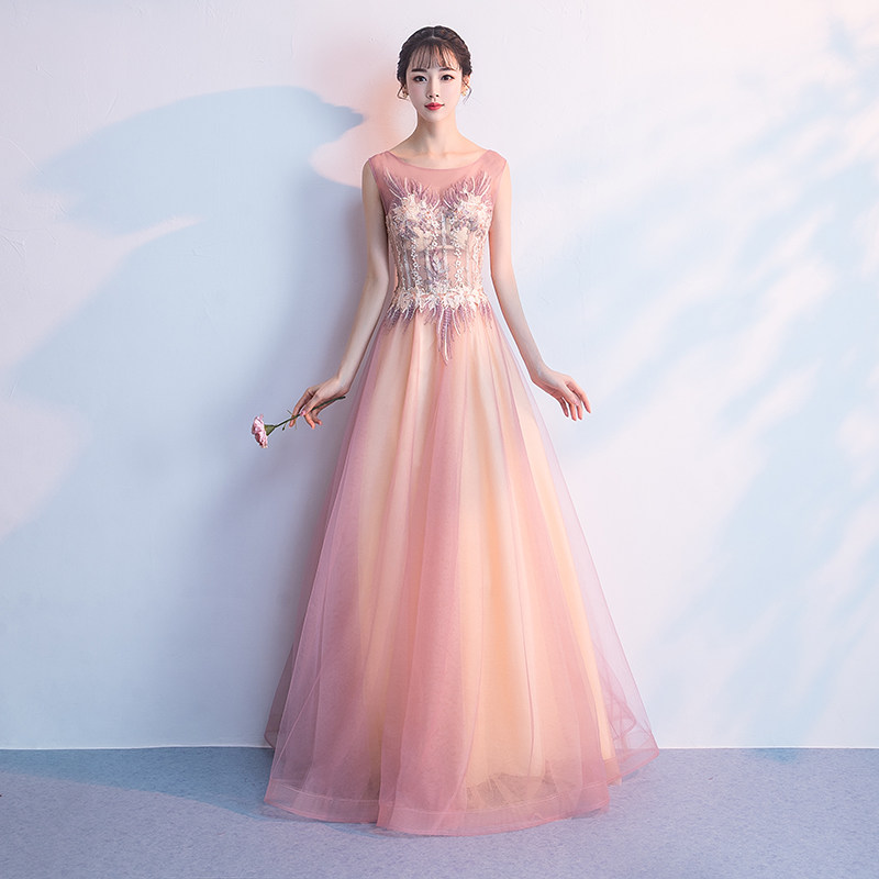 宴会晚礼服女2018新款高贵优雅气质名媛长款性感洋装主持人礼服裙