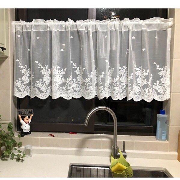 美式咖啡帘短帘门帘布艺半帘厨房田园小飘窗帘窗纱帘蕾丝遮挡帘