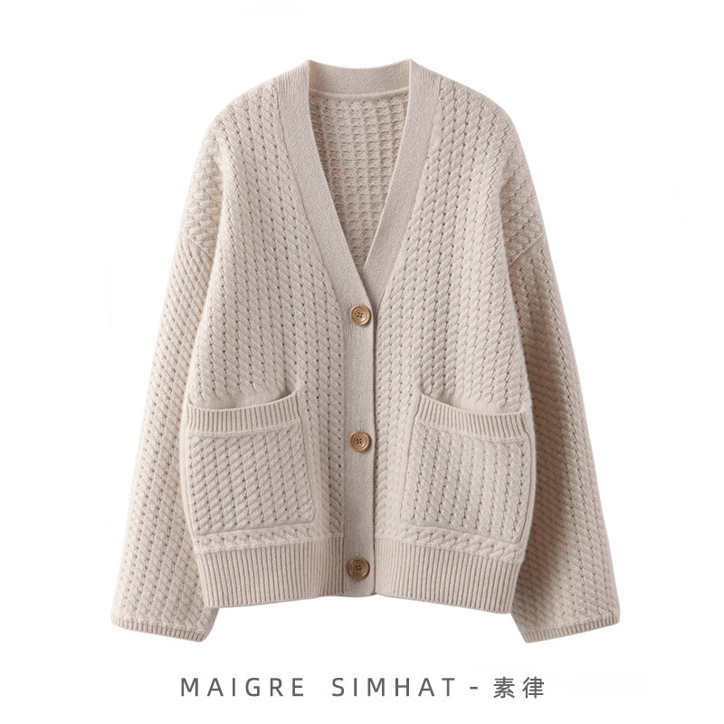 1折)maigre simhat/素律100%山羊绒5针镂空竖条纹